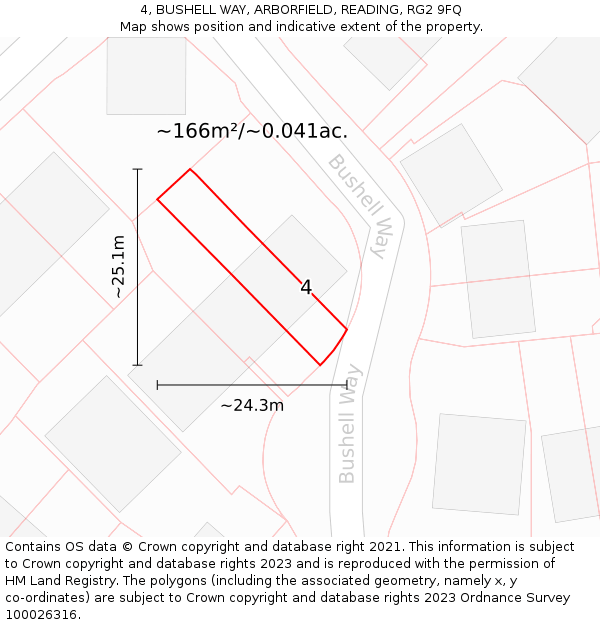 4, BUSHELL WAY, ARBORFIELD, READING, RG2 9FQ: Plot and title map