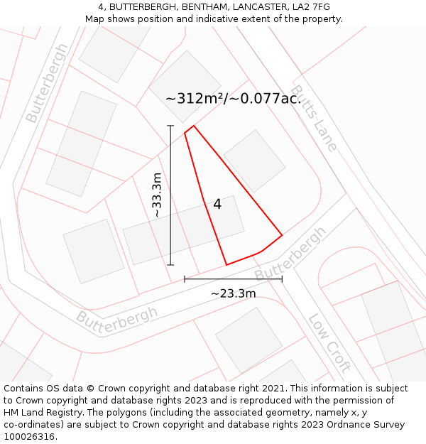 4, BUTTERBERGH, BENTHAM, LANCASTER, LA2 7FG: Plot and title map