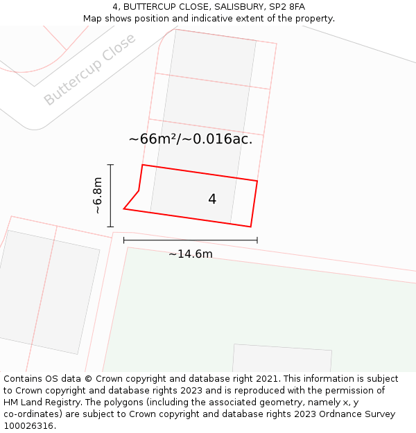 4, BUTTERCUP CLOSE, SALISBURY, SP2 8FA: Plot and title map