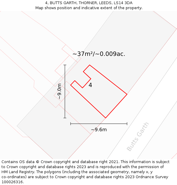 4, BUTTS GARTH, THORNER, LEEDS, LS14 3DA: Plot and title map