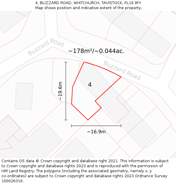 4, BUZZARD ROAD, WHITCHURCH, TAVISTOCK, PL19 9FY: Plot and title map
