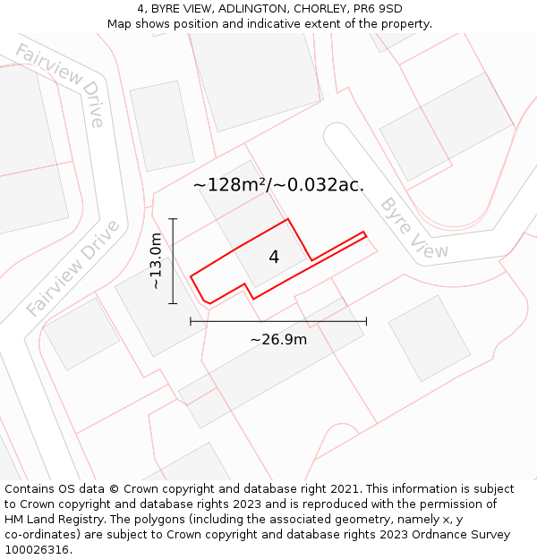 4, BYRE VIEW, ADLINGTON, CHORLEY, PR6 9SD: Plot and title map