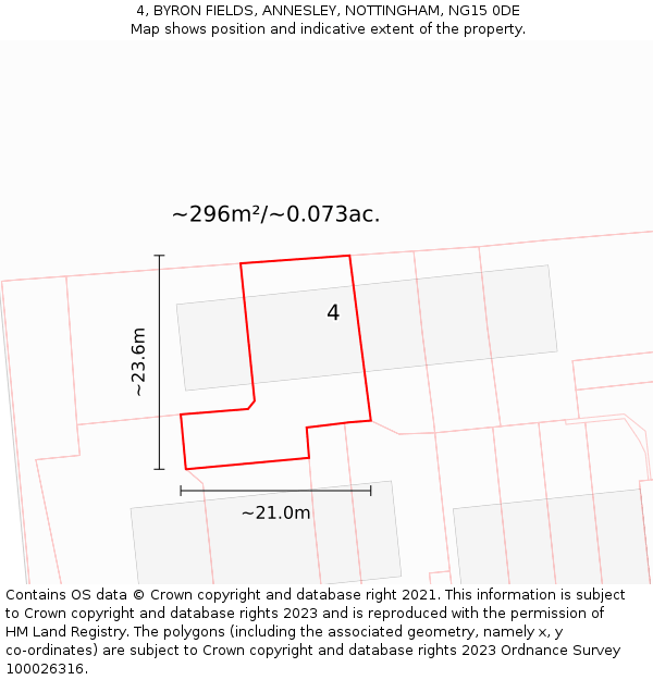 4, BYRON FIELDS, ANNESLEY, NOTTINGHAM, NG15 0DE: Plot and title map
