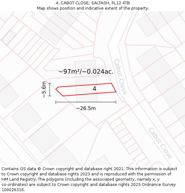 4, CABOT CLOSE, SALTASH, PL12 4TB: Plot and title map