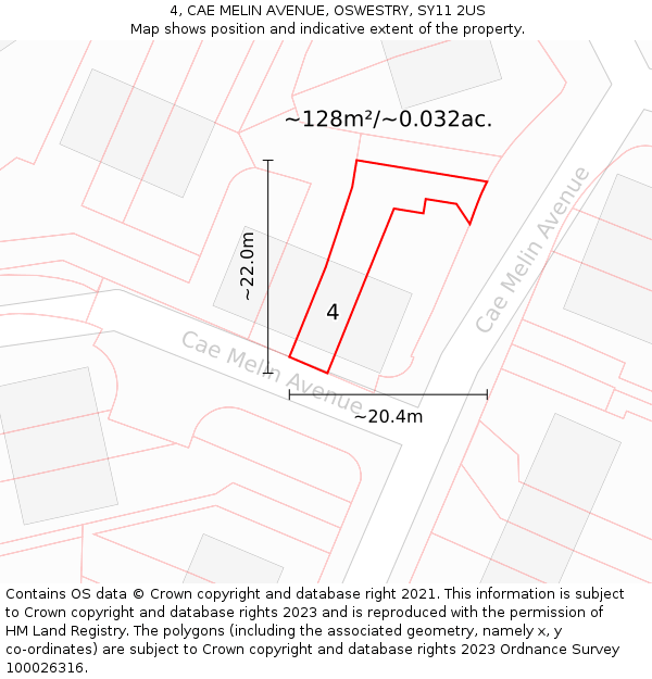 4, CAE MELIN AVENUE, OSWESTRY, SY11 2US: Plot and title map