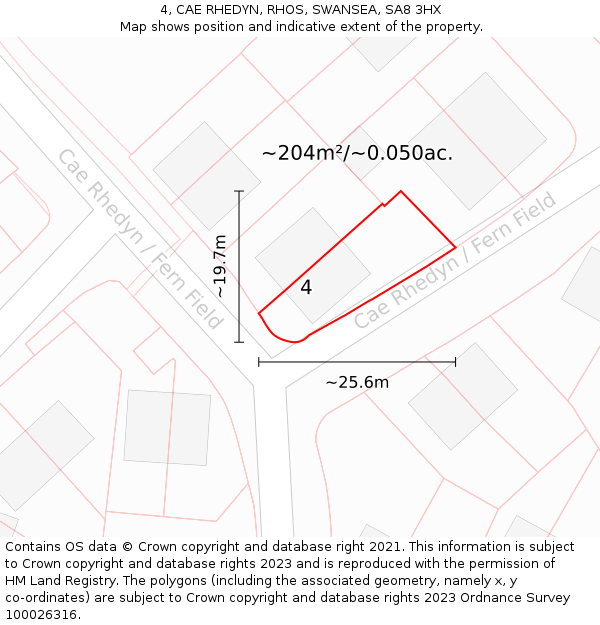 4, CAE RHEDYN, RHOS, SWANSEA, SA8 3HX: Plot and title map