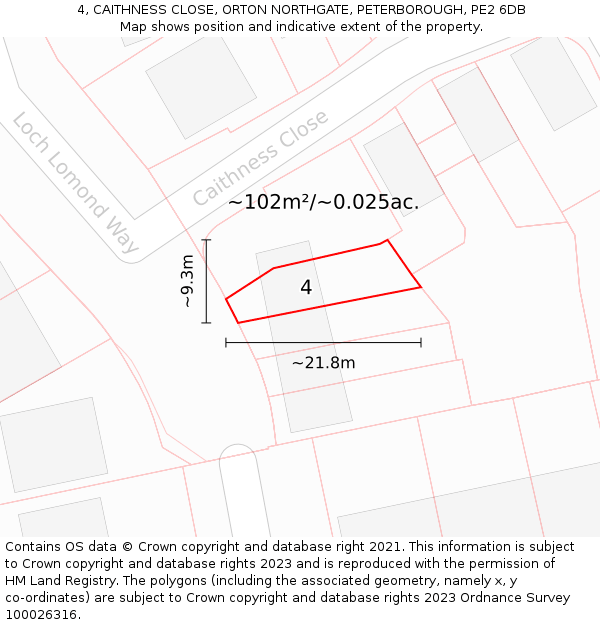 4, CAITHNESS CLOSE, ORTON NORTHGATE, PETERBOROUGH, PE2 6DB: Plot and title map