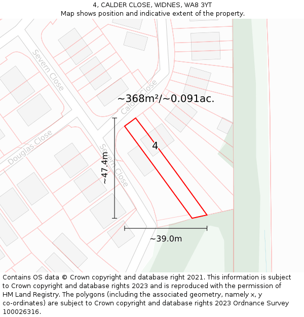 4, CALDER CLOSE, WIDNES, WA8 3YT: Plot and title map