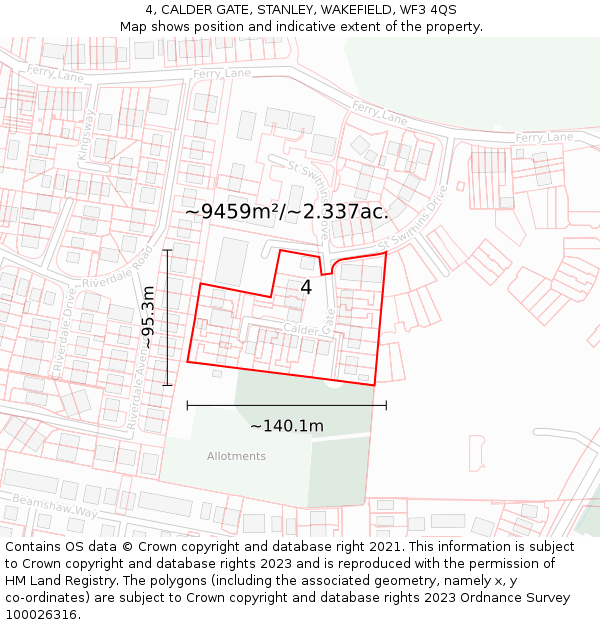 4, CALDER GATE, STANLEY, WAKEFIELD, WF3 4QS: Plot and title map