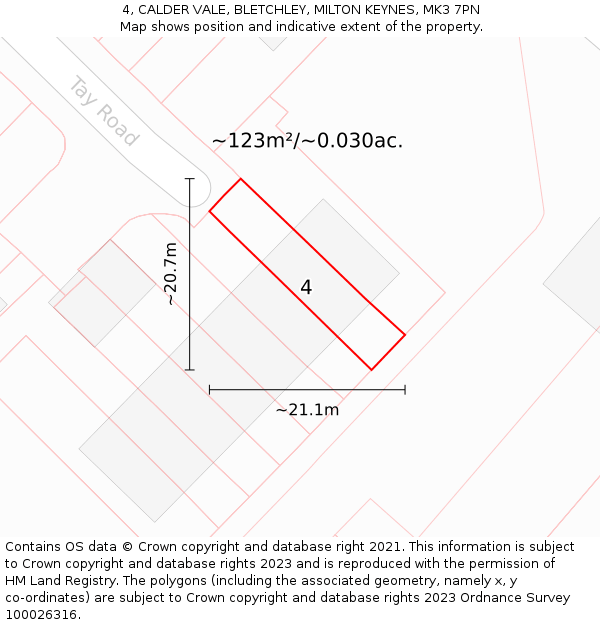 4, CALDER VALE, BLETCHLEY, MILTON KEYNES, MK3 7PN: Plot and title map