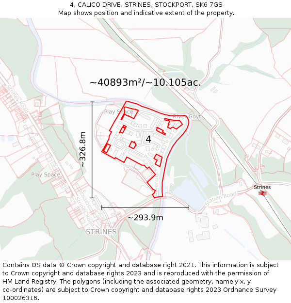 4, CALICO DRIVE, STRINES, STOCKPORT, SK6 7GS: Plot and title map