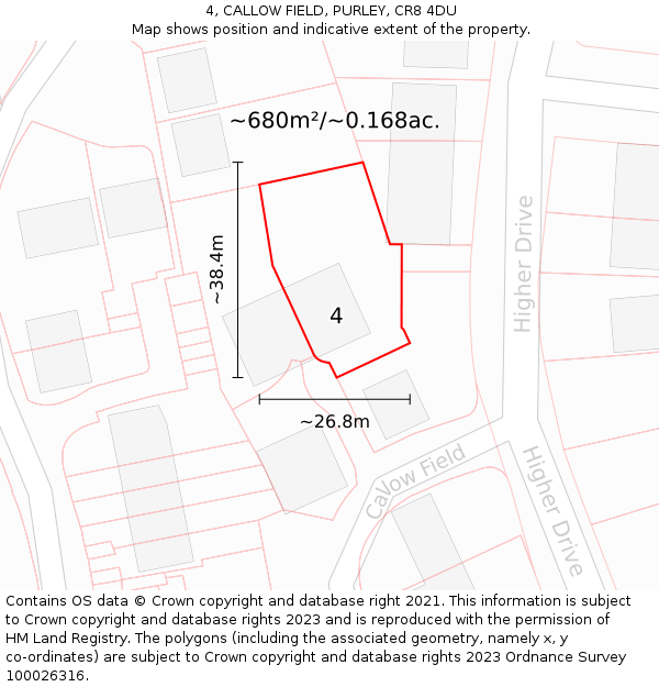 4, CALLOW FIELD, PURLEY, CR8 4DU: Plot and title map
