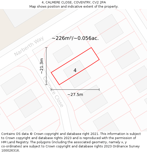 4, CALMERE CLOSE, COVENTRY, CV2 2PA: Plot and title map
