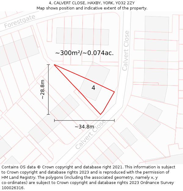 4, CALVERT CLOSE, HAXBY, YORK, YO32 2ZY: Plot and title map