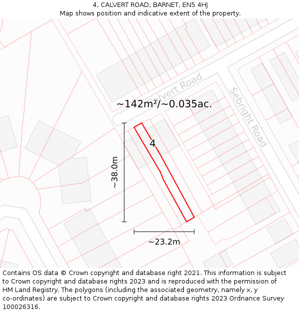 4, CALVERT ROAD, BARNET, EN5 4HJ: Plot and title map