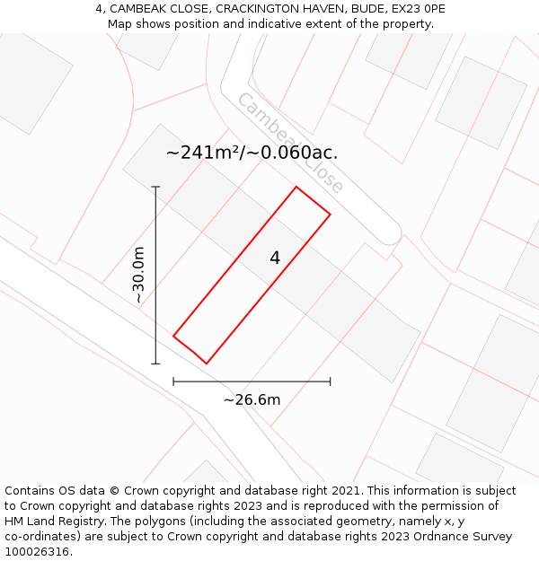 4, CAMBEAK CLOSE, CRACKINGTON HAVEN, BUDE, EX23 0PE: Plot and title map