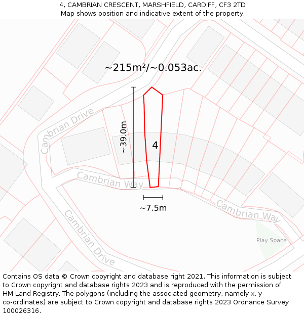 4, CAMBRIAN CRESCENT, MARSHFIELD, CARDIFF, CF3 2TD: Plot and title map