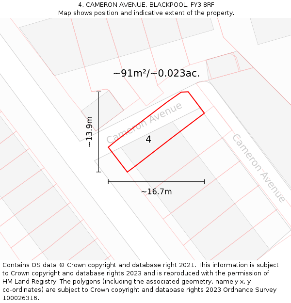 4, CAMERON AVENUE, BLACKPOOL, FY3 8RF: Plot and title map