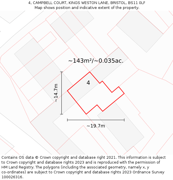 4, CAMPBELL COURT, KINGS WESTON LANE, BRISTOL, BS11 0LF: Plot and title map