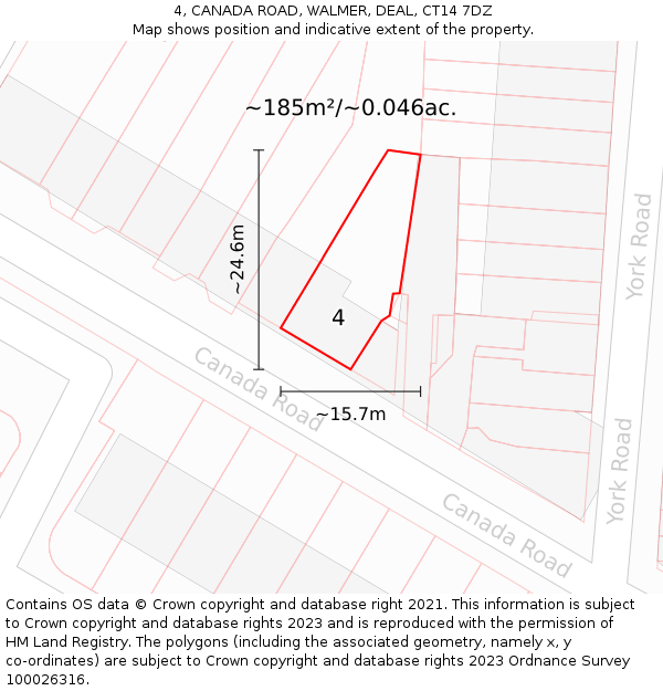 4, CANADA ROAD, WALMER, DEAL, CT14 7DZ: Plot and title map