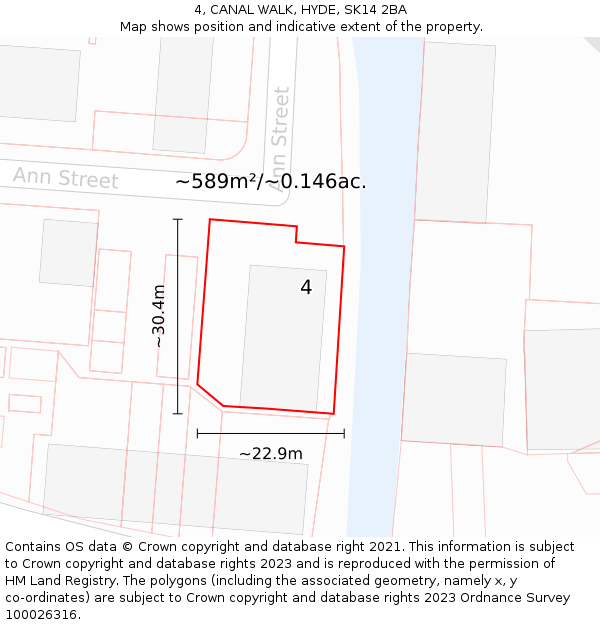 4, CANAL WALK, HYDE, SK14 2BA: Plot and title map