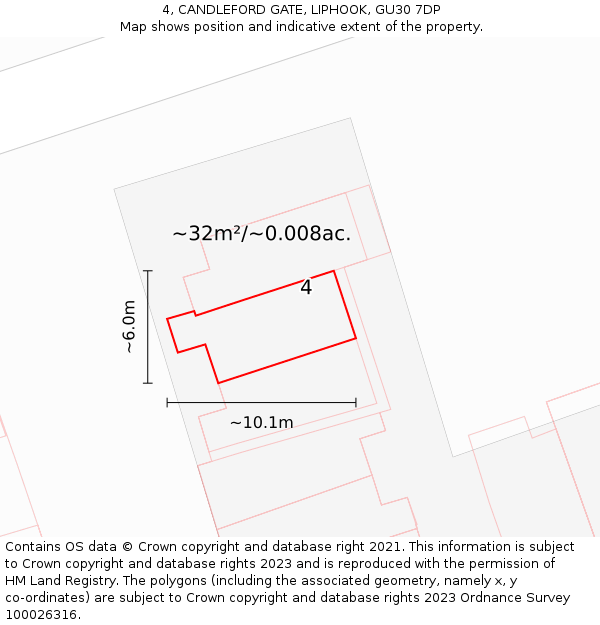 4, CANDLEFORD GATE, LIPHOOK, GU30 7DP: Plot and title map