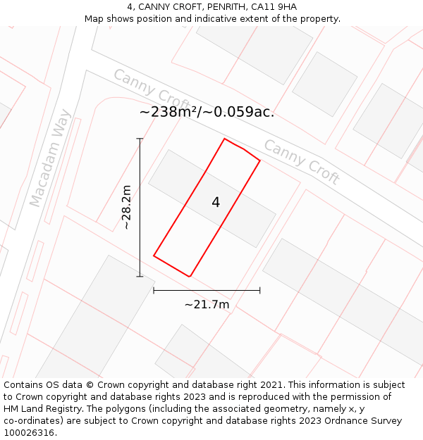 4, CANNY CROFT, PENRITH, CA11 9HA: Plot and title map