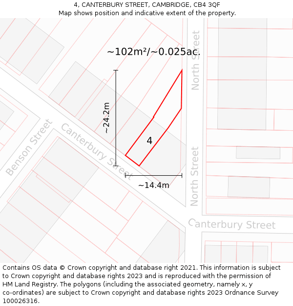 4, CANTERBURY STREET, CAMBRIDGE, CB4 3QF: Plot and title map