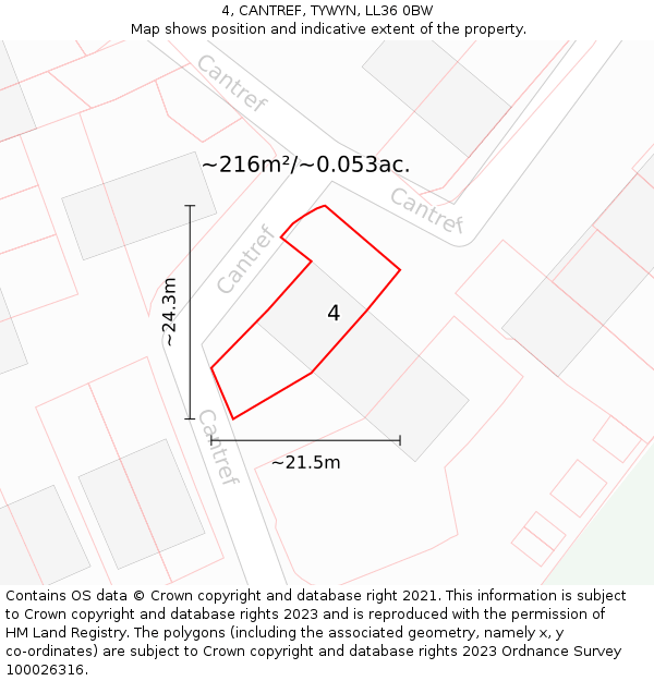 4, CANTREF, TYWYN, LL36 0BW: Plot and title map