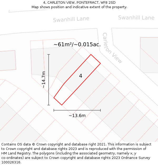 4, CARLETON VIEW, PONTEFRACT, WF8 2SD: Plot and title map