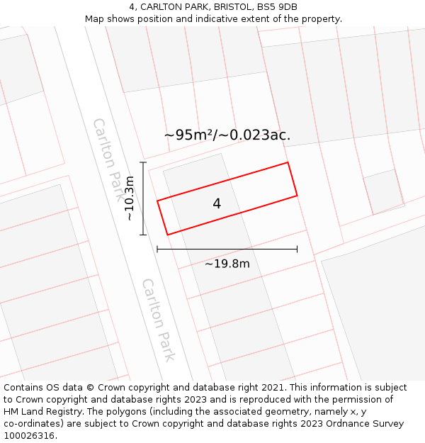 4, CARLTON PARK, BRISTOL, BS5 9DB: Plot and title map