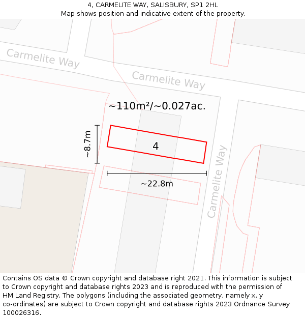 4, CARMELITE WAY, SALISBURY, SP1 2HL: Plot and title map