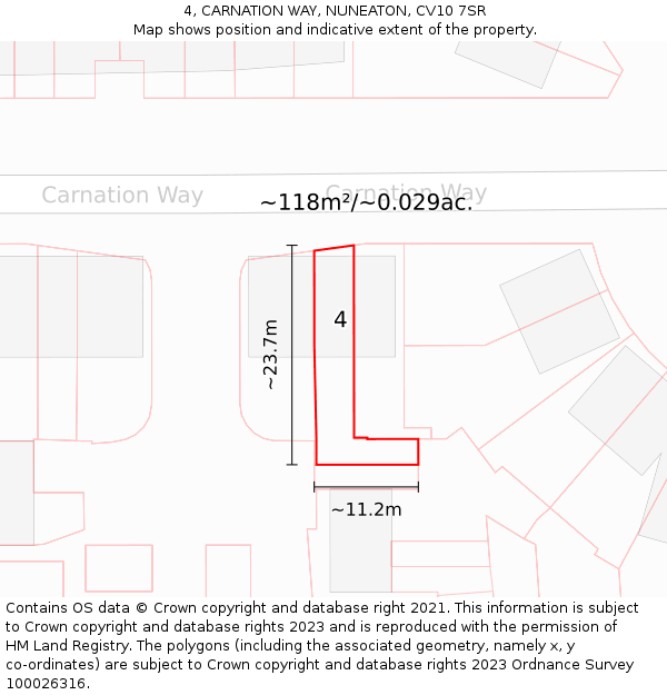 4, CARNATION WAY, NUNEATON, CV10 7SR: Plot and title map