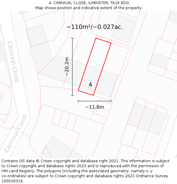 4, CARNIVAL CLOSE, ILMINSTER, TA19 9DG: Plot and title map