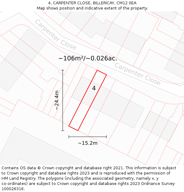4, CARPENTER CLOSE, BILLERICAY, CM12 0EA: Plot and title map