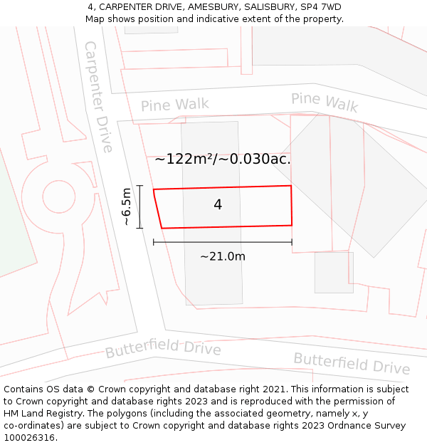 4, CARPENTER DRIVE, AMESBURY, SALISBURY, SP4 7WD: Plot and title map
