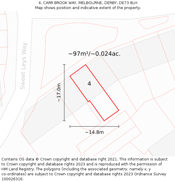 4, CARR BROOK WAY, MELBOURNE, DERBY, DE73 8LH: Plot and title map