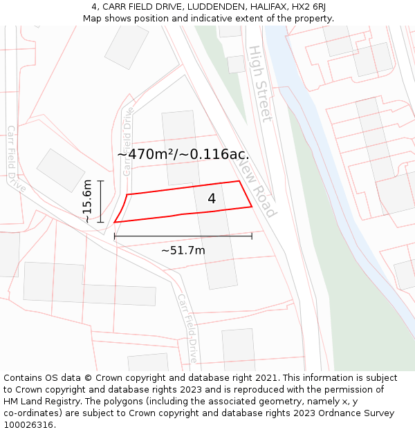 4, CARR FIELD DRIVE, LUDDENDEN, HALIFAX, HX2 6RJ: Plot and title map