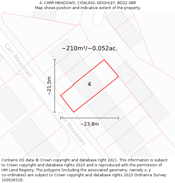 4, CARR MEADOWS, COWLING, KEIGHLEY, BD22 0BR: Plot and title map