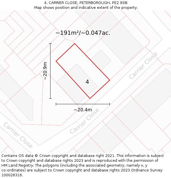 4, CARRIER CLOSE, PETERBOROUGH, PE2 9SB: Plot and title map
