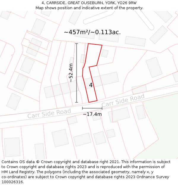 4, CARRSIDE, GREAT OUSEBURN, YORK, YO26 9RW: Plot and title map