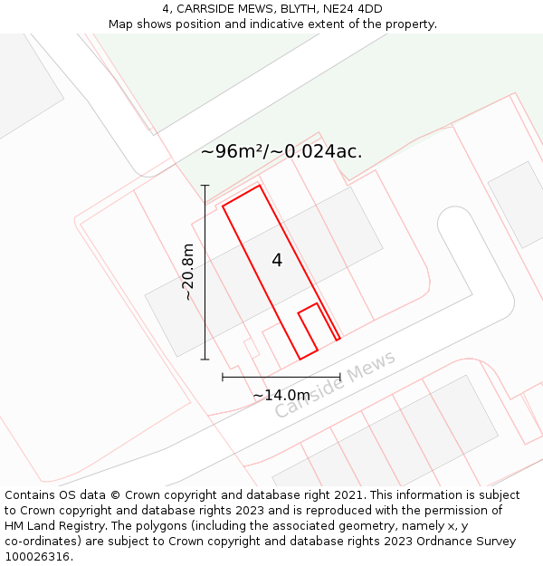 4, CARRSIDE MEWS, BLYTH, NE24 4DD: Plot and title map