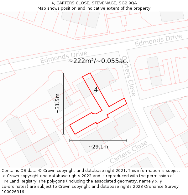 4, CARTERS CLOSE, STEVENAGE, SG2 9QA: Plot and title map