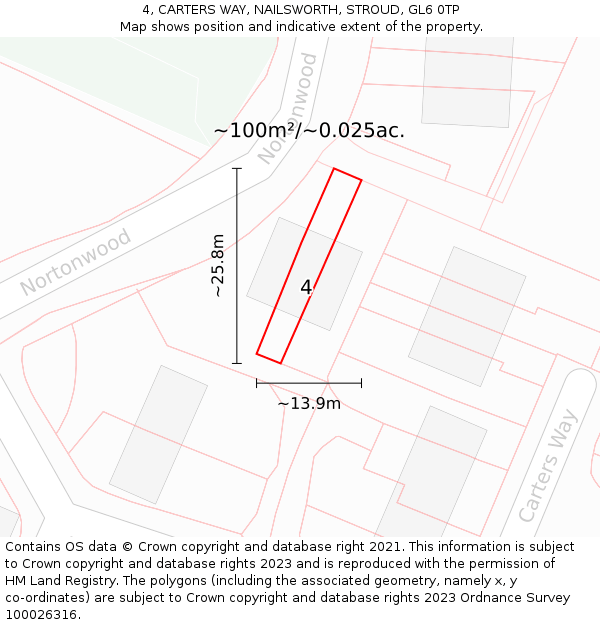 4, CARTERS WAY, NAILSWORTH, STROUD, GL6 0TP: Plot and title map