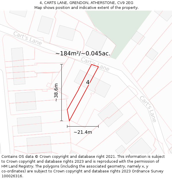 4, CARTS LANE, GRENDON, ATHERSTONE, CV9 2EG: Plot and title map