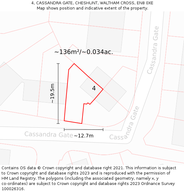 4, CASSANDRA GATE, CHESHUNT, WALTHAM CROSS, EN8 0XE: Plot and title map