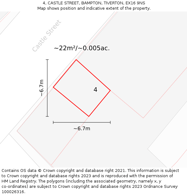4, CASTLE STREET, BAMPTON, TIVERTON, EX16 9NS: Plot and title map
