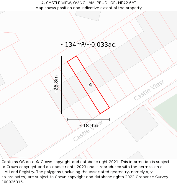 4, CASTLE VIEW, OVINGHAM, PRUDHOE, NE42 6AT: Plot and title map