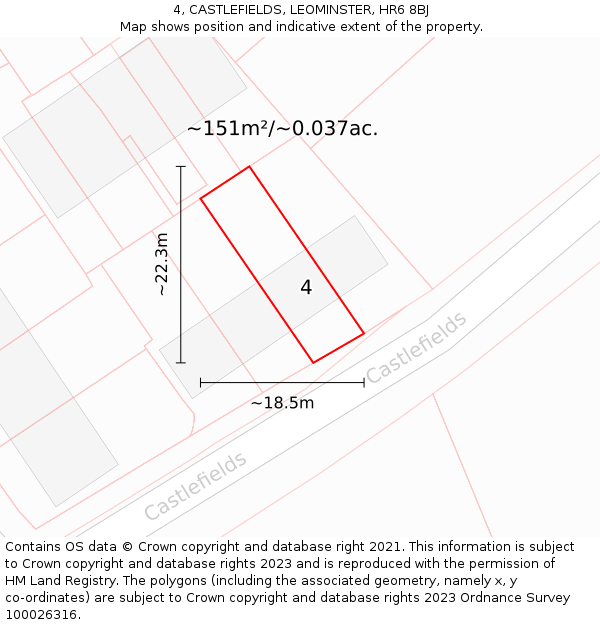 4, CASTLEFIELDS, LEOMINSTER, HR6 8BJ: Plot and title map