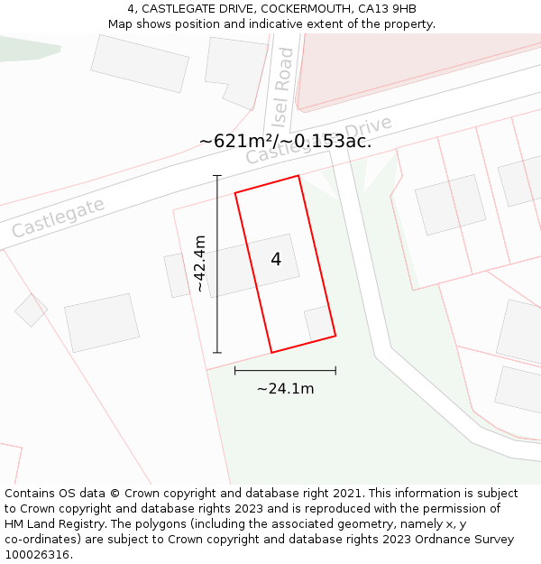 4, CASTLEGATE DRIVE, COCKERMOUTH, CA13 9HB: Plot and title map